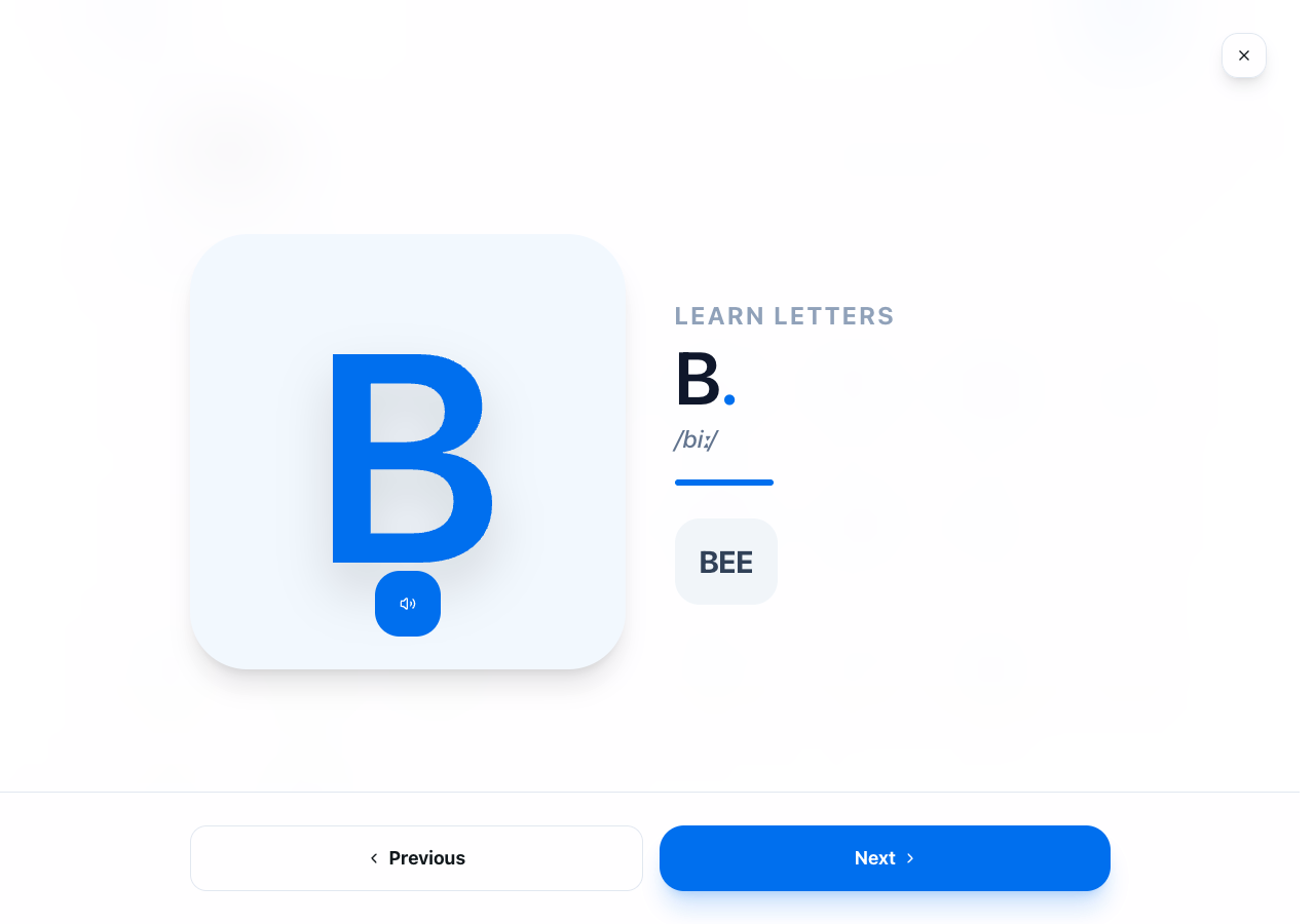 The letter B opened in full size with the word BEE