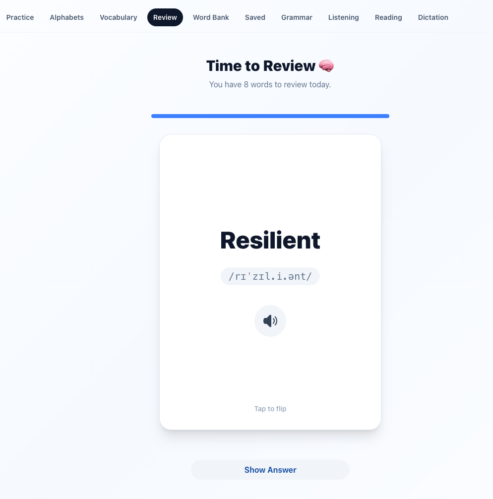 Smart Review flashcard before the answer is shown