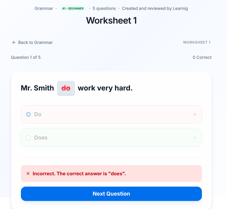 An incorrect answer showing the correct option